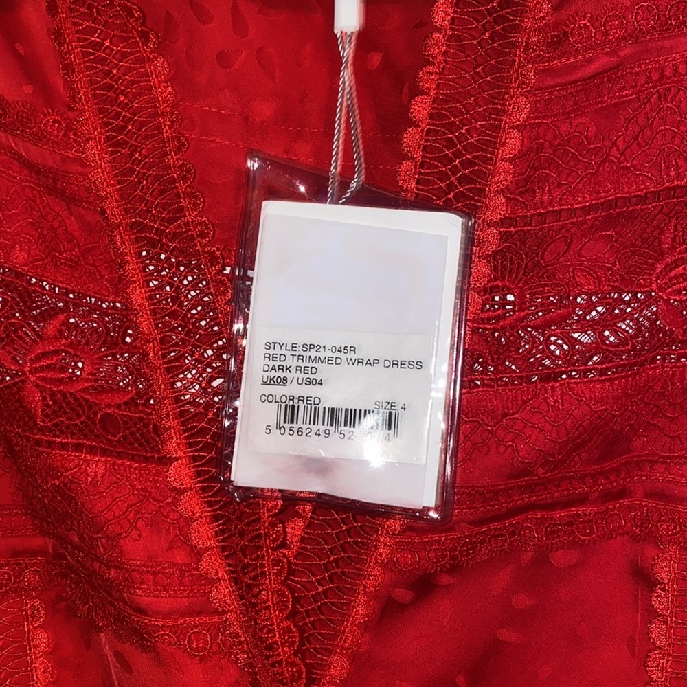 SELF-PORTRAIT Trimmed Wrap Red Dress - Picture 15 of 16